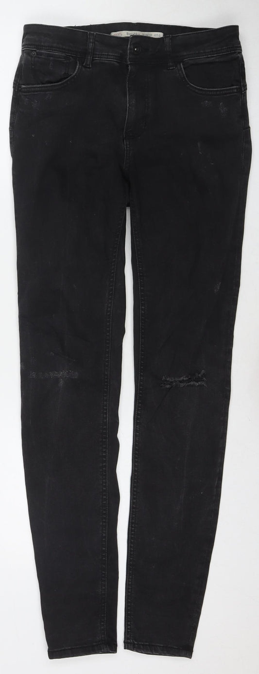 Bershka Womens Black Cotton Skinny Jeans Size 10 L31 in Regular Zip