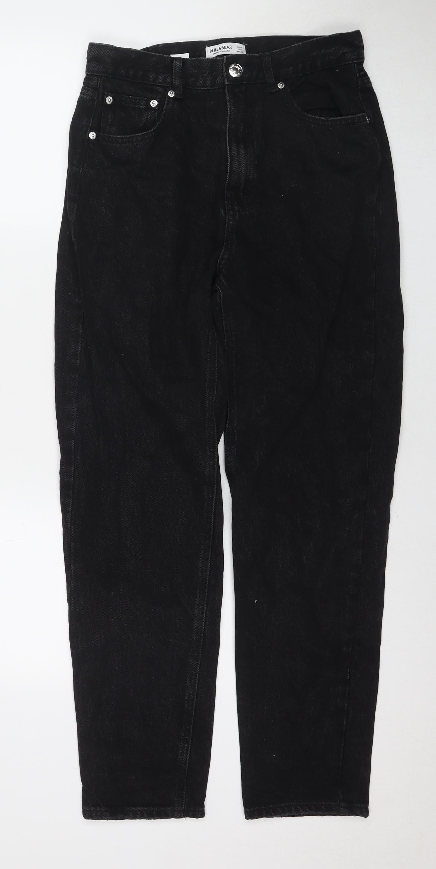 Pull&Bear Womens Black Cotton Straight Jeans Size 10 L29 in Regular Zip