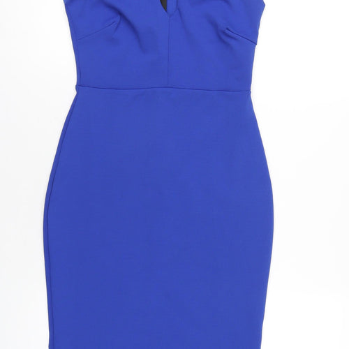 Boohoo Womens Blue Polyester Bodycon Size 8 Halter Zip