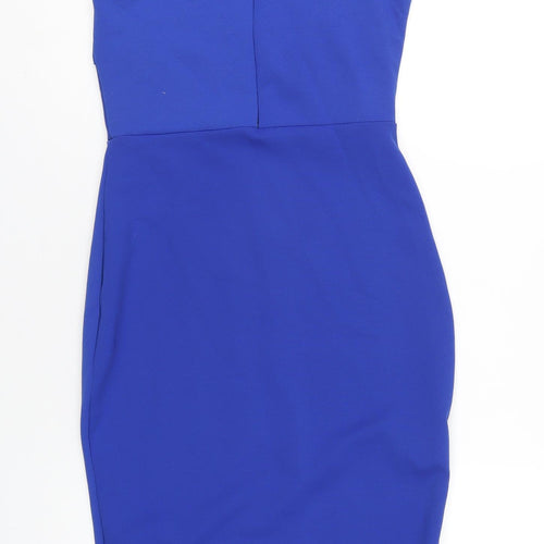 Boohoo Womens Blue Polyester Bodycon Size 8 Halter Zip