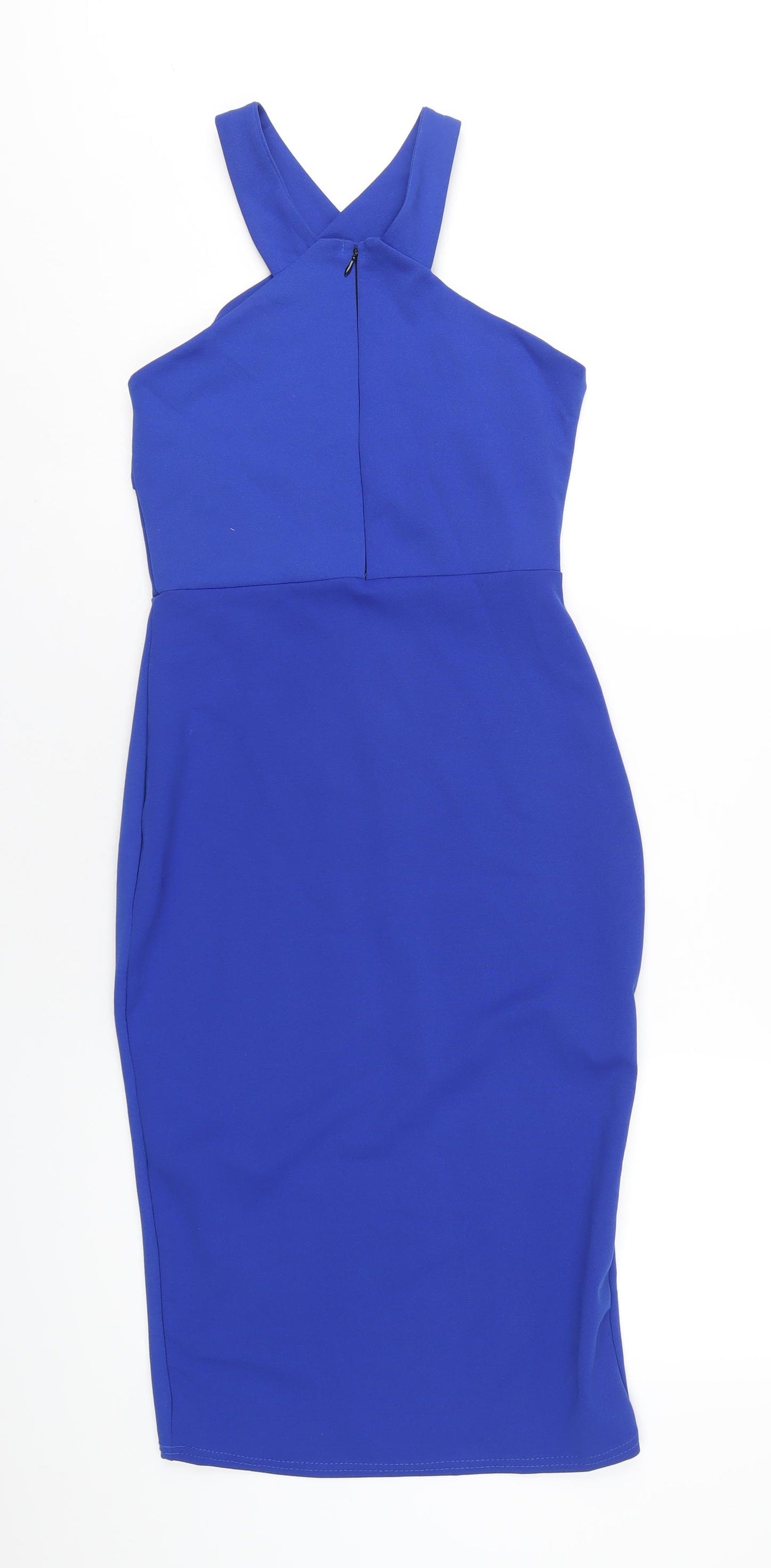 Boohoo Womens Blue Polyester Bodycon Size 8 Halter Zip