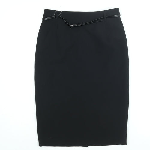 Marks and Spencer Womens Black Polyester Straight & Pencil Skirt Size 8 Zip - Belted