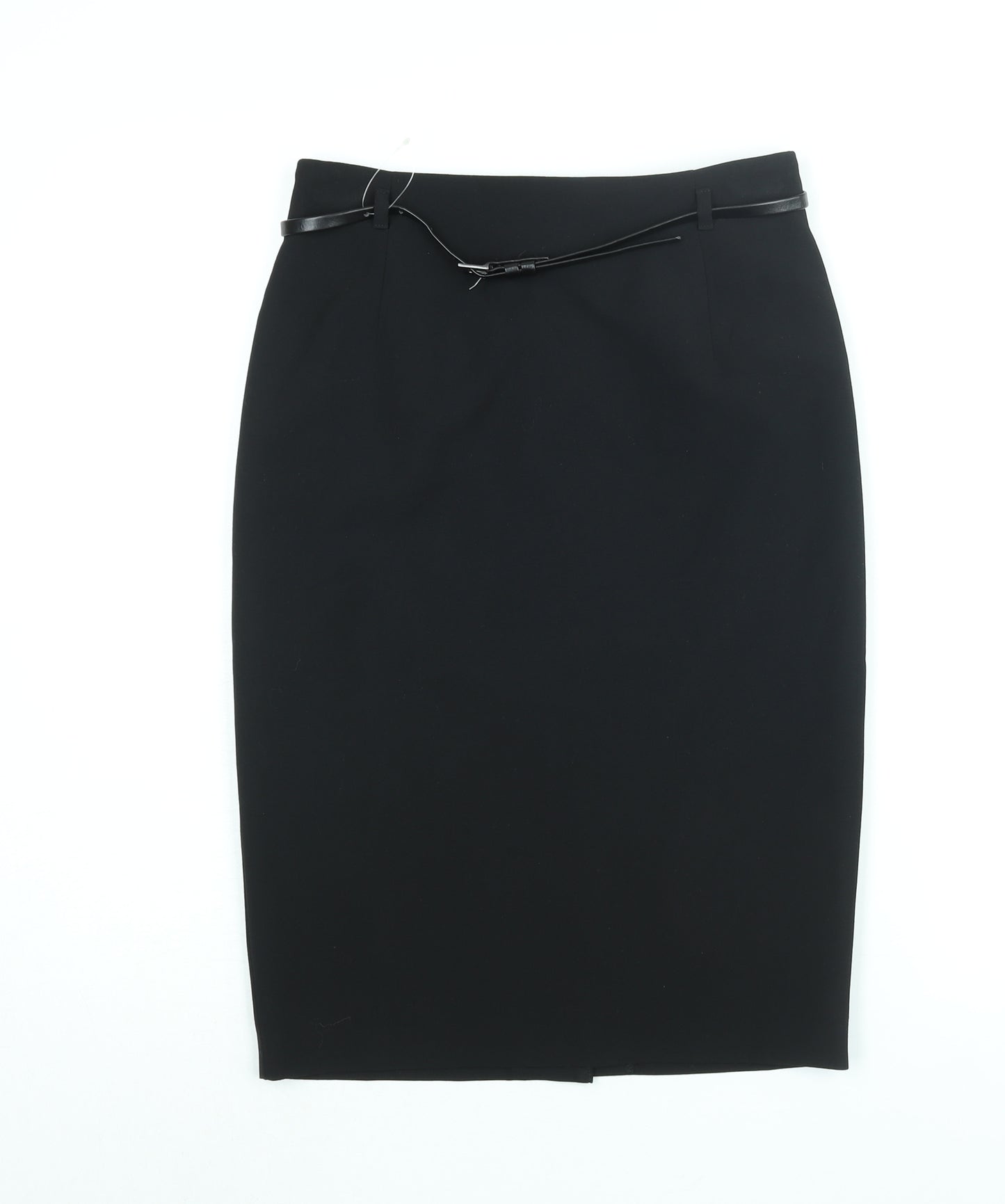 Marks and Spencer Womens Black Polyester Straight & Pencil Skirt Size 8 Zip - Belted