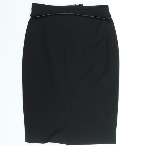 Marks and Spencer Womens Black Polyester Straight & Pencil Skirt Size 8 Zip - Belted