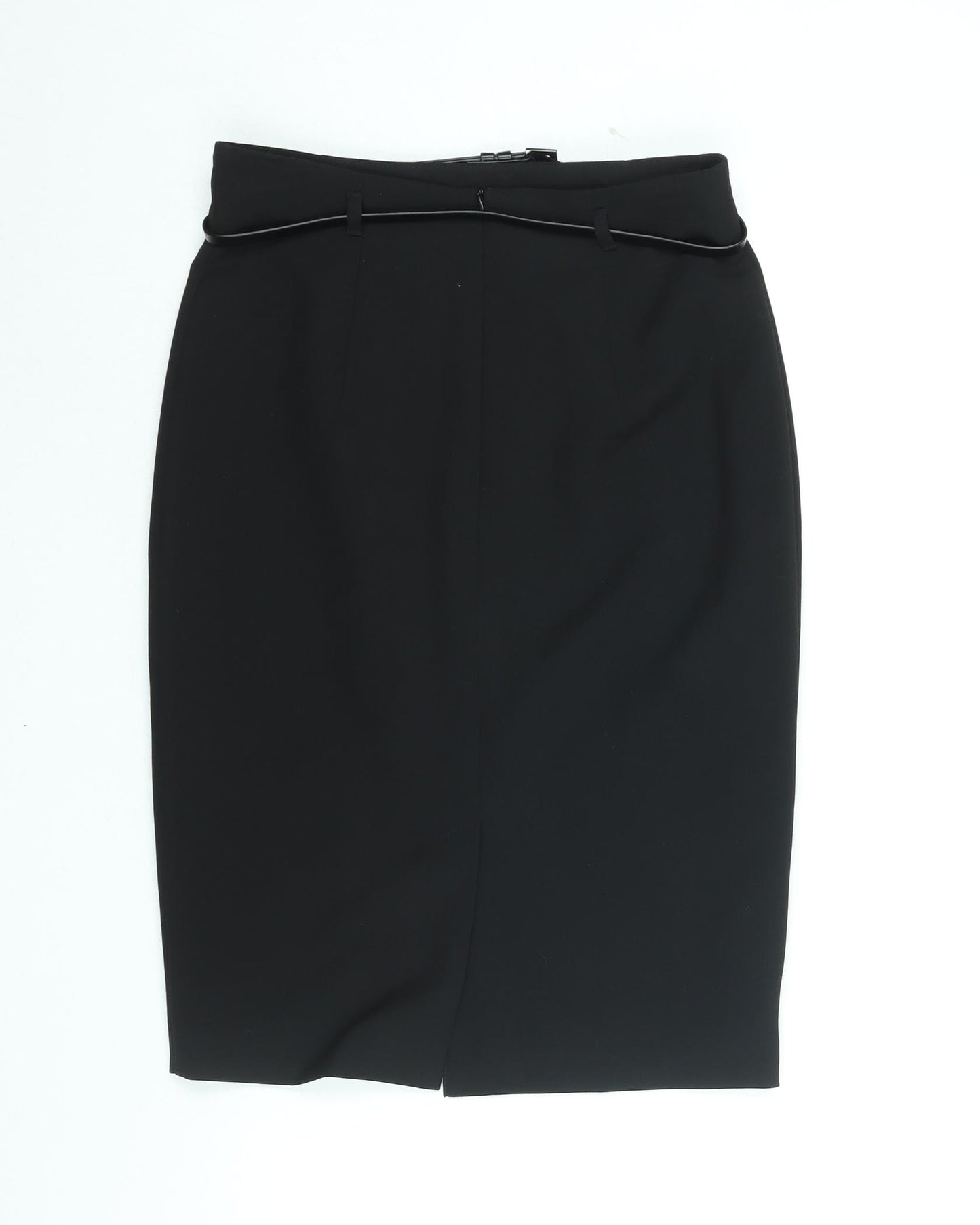 Marks and Spencer Womens Black Polyester Straight & Pencil Skirt Size 8 Zip - Belted