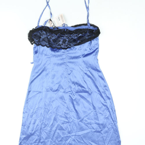 Missguided Womens Blue Polyester Slip Dress Size 10 Square Neck Zip - Lace Trim