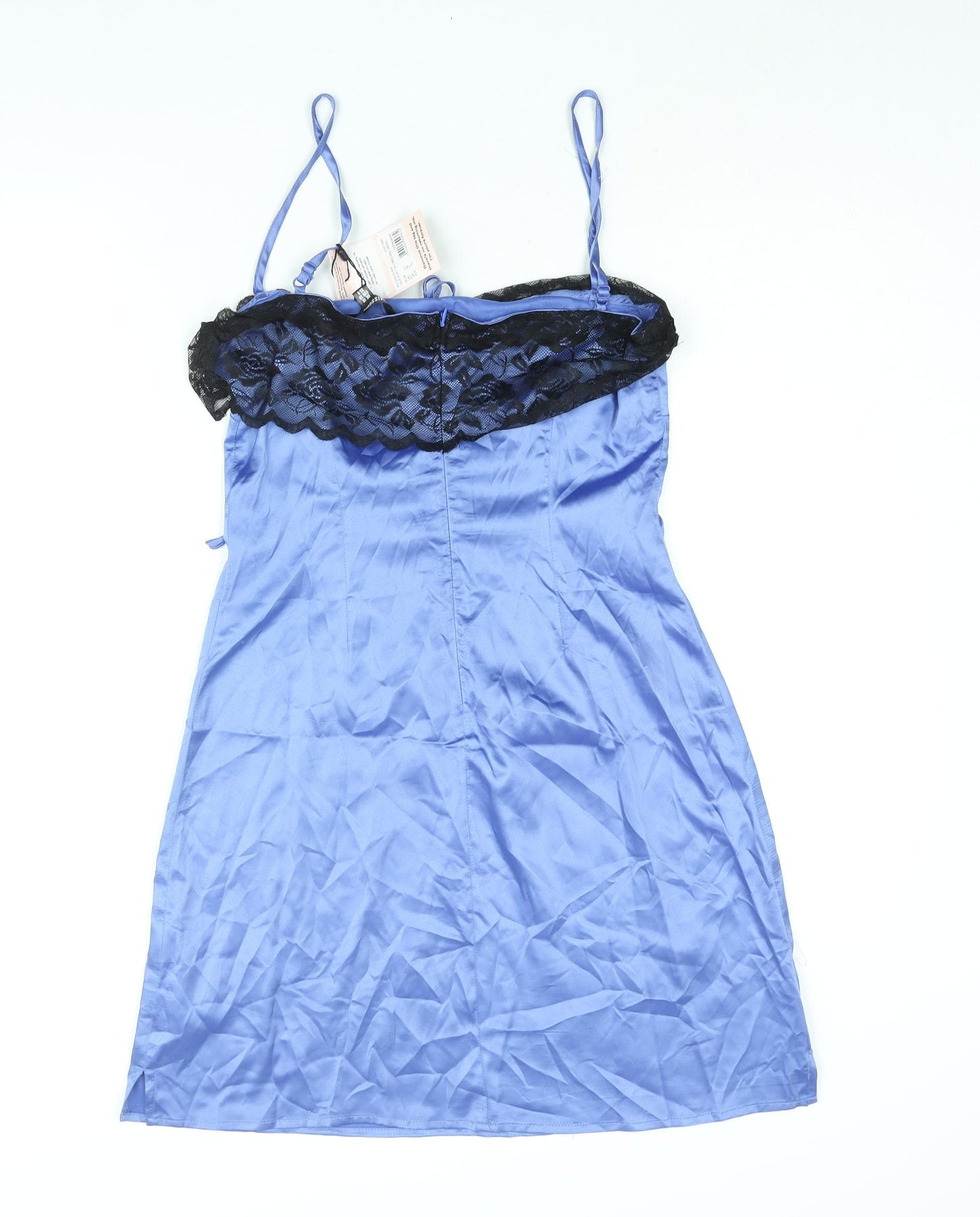 Missguided Womens Blue Polyester Slip Dress Size 10 Square Neck Zip - Lace Trim