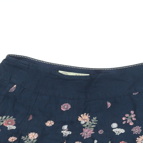 Fat Face Womens Blue Floral Cotton A-Line Skirt Size 8 Zip - Pleated