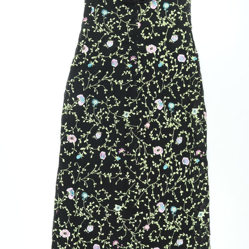 Karen Millen Womens Black Floral Nylon Maxi Size 10 Scoop Neck Pullover - Embroidered