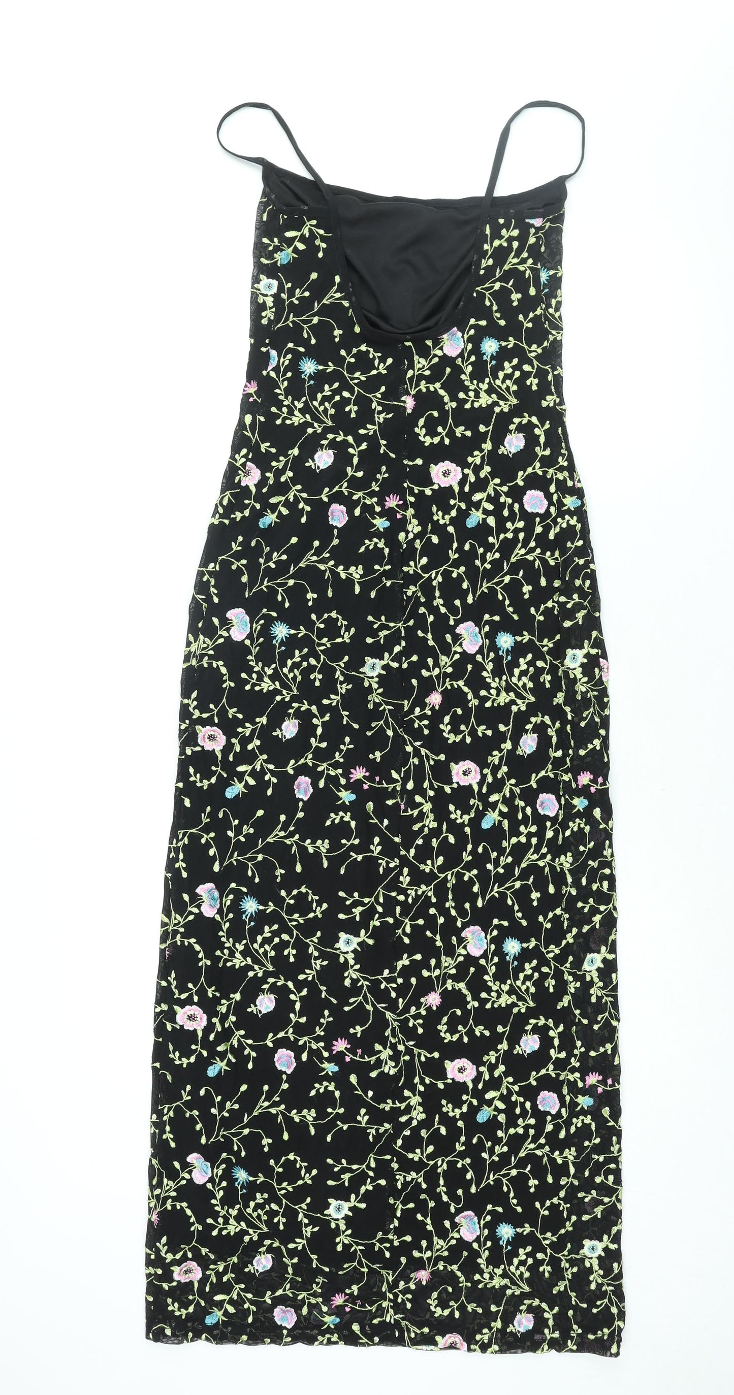 Karen Millen Womens Black Floral Nylon Maxi Size 10 Scoop Neck Pullover - Embroidered