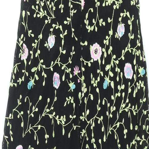 Karen Millen Womens Black Floral Nylon Maxi Size 10 Scoop Neck Pullover - Embroidered