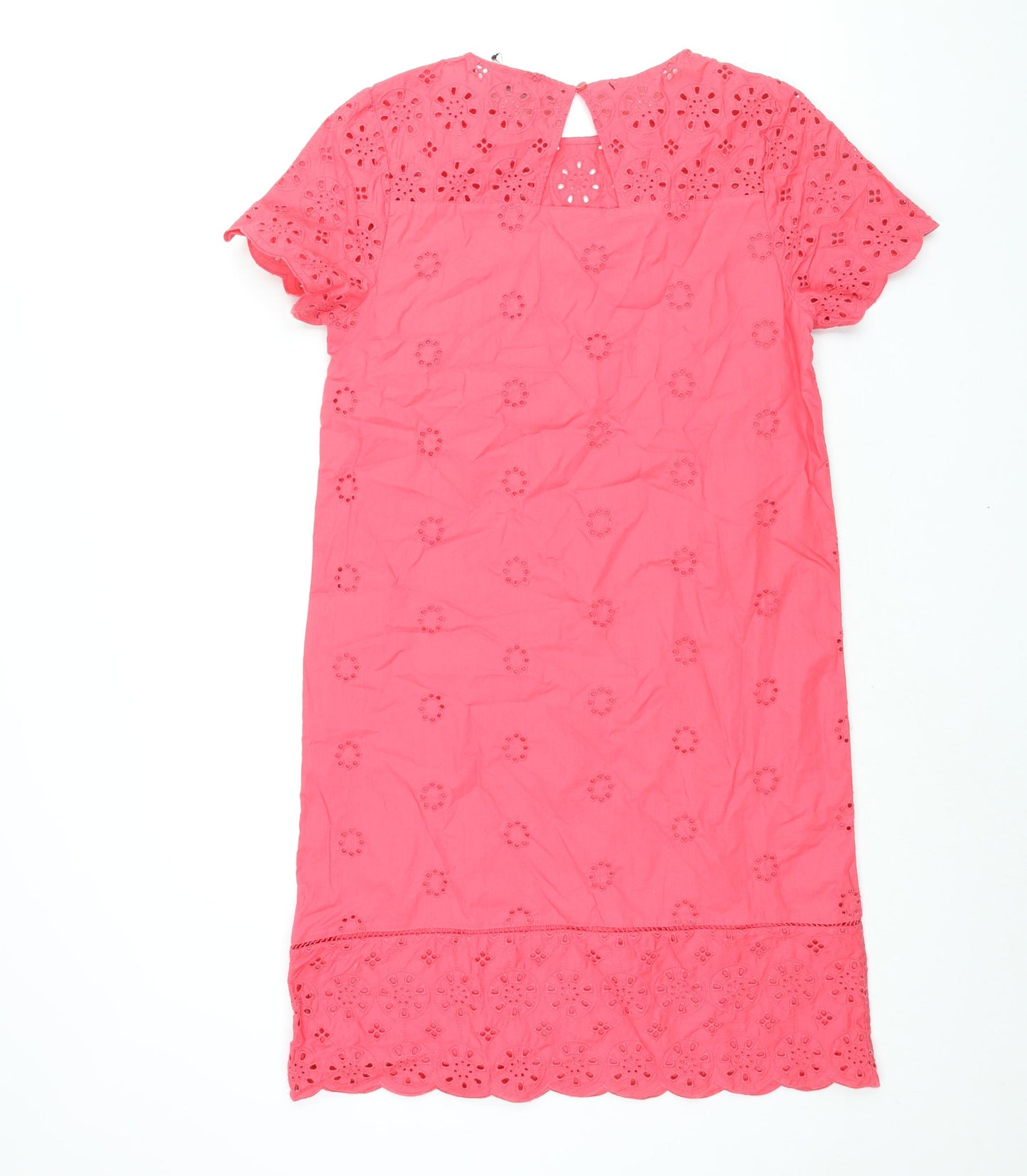 Marks and Spencer Womens Pink Cotton Shift Size 10 Round Neck Button - Lace Detail