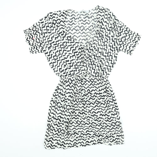 & Other Stories Womens White Geometric Viscose Mini Size 8 V-Neck Hook & Eye - Twist Detail