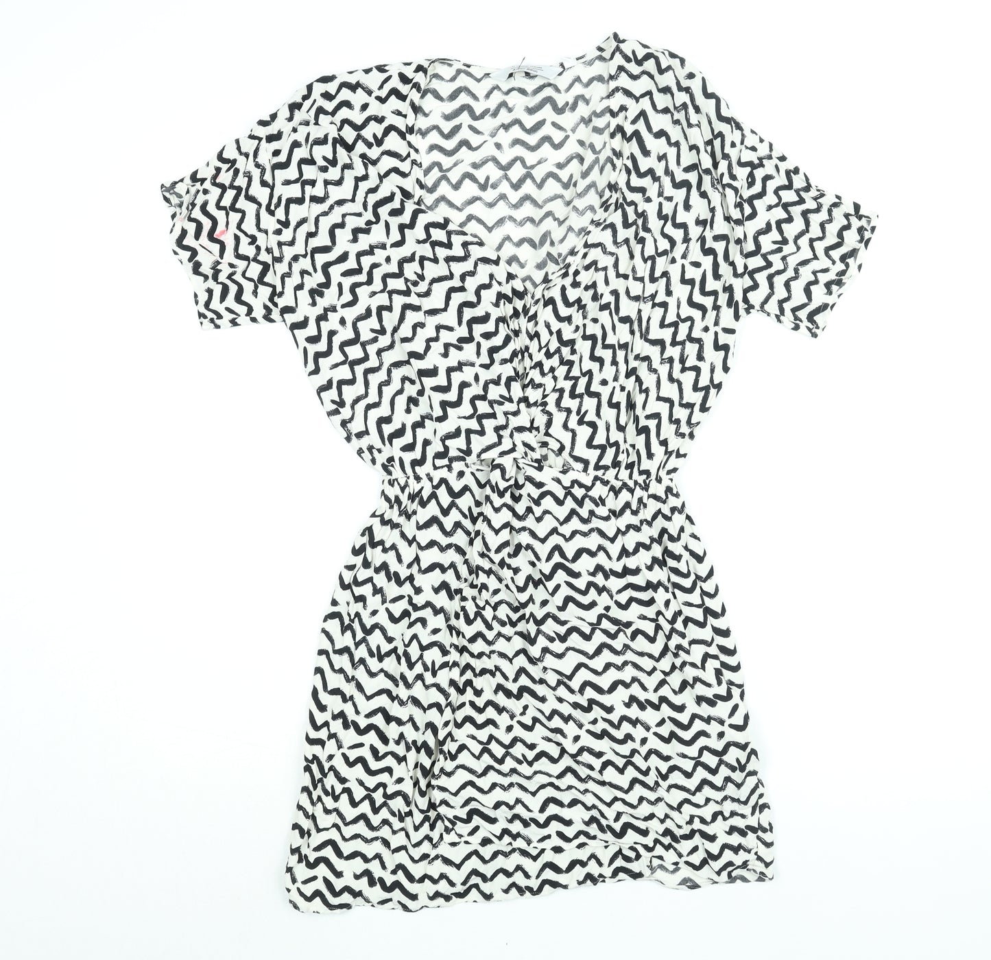 & Other Stories Womens White Geometric Viscose Mini Size 8 V-Neck Hook & Eye - Twist Detail