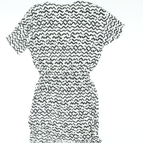 & Other Stories Womens White Geometric Viscose Mini Size 8 V-Neck Hook & Eye - Twist Detail