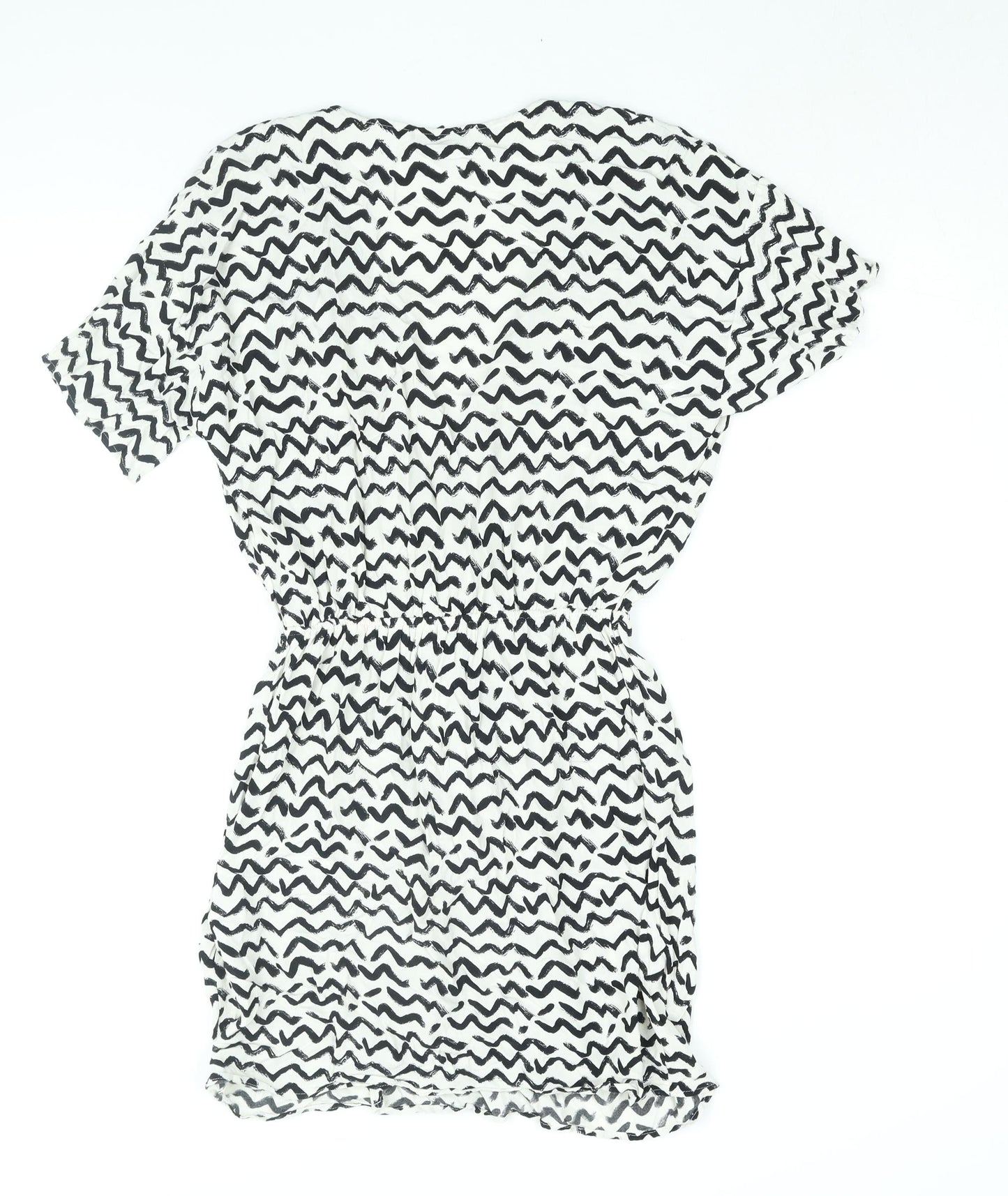 & Other Stories Womens White Geometric Viscose Mini Size 8 V-Neck Hook & Eye - Twist Detail