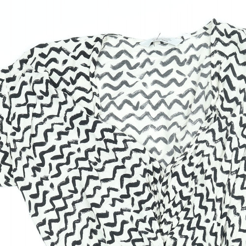 & Other Stories Womens White Geometric Viscose Mini Size 8 V-Neck Hook & Eye - Twist Detail