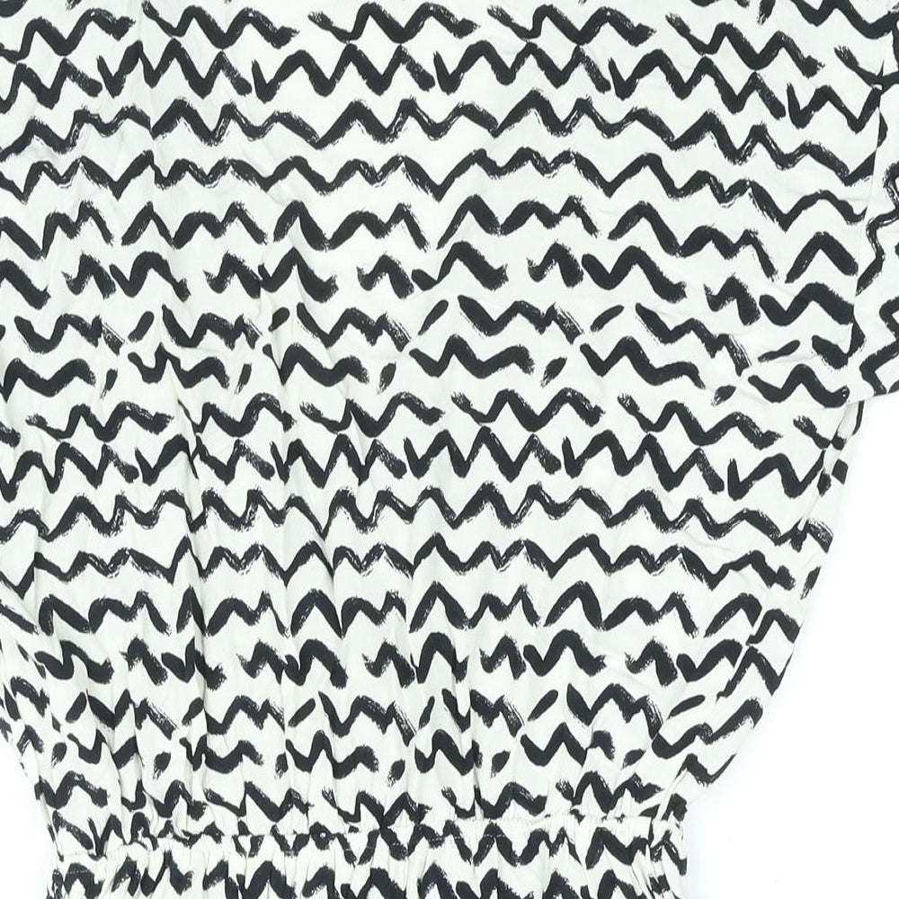 & Other Stories Womens White Geometric Viscose Mini Size 8 V-Neck Hook & Eye - Twist Detail