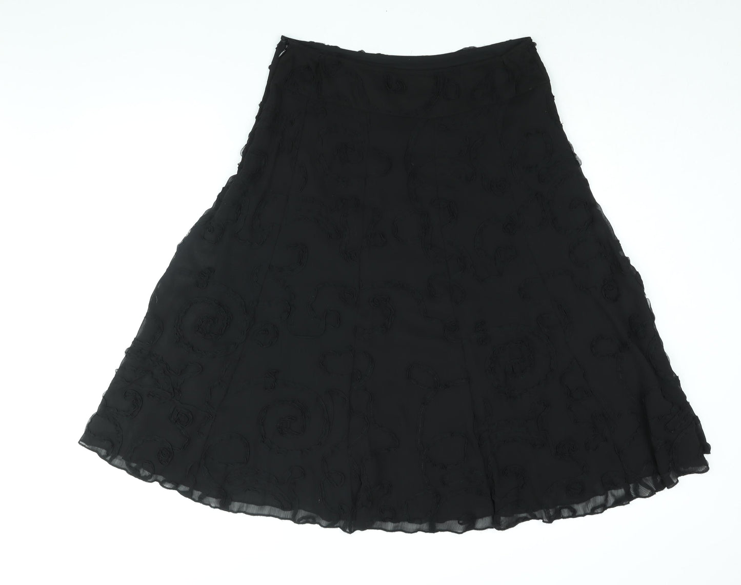 Per Una Womens Black Polyester A-Line Skirt Size 14 Zip - Textured