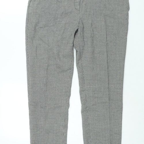 NEXT Womens Grey Check Polyester Trousers Size 12 L20 in Regular Zip - Houndstooth