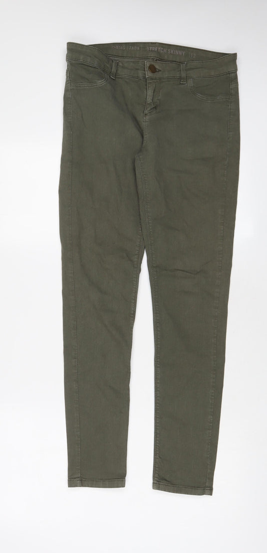 Oasis Womens Green Cotton Skinny Jeans Size 12 L29 in Regular Zip