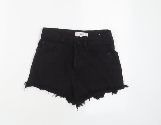 Mango Womens Black Cotton Basic Shorts Size 6 L3 in Regular Button