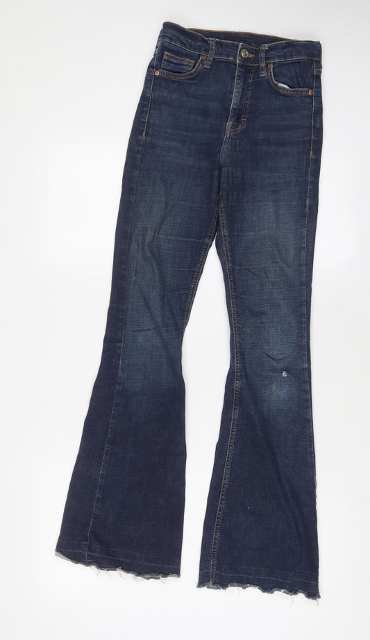 Topshop Womens Blue Cotton Flared Jeans Size 26 in L30 in Regular Zip