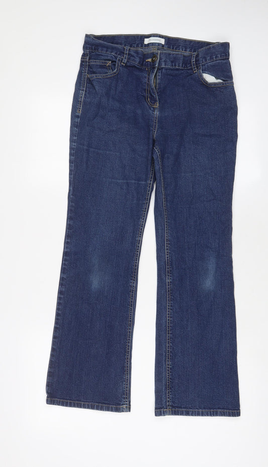 Per Una Womens Blue Cotton Bootcut Jeans Size 12 L28 in Regular Zip