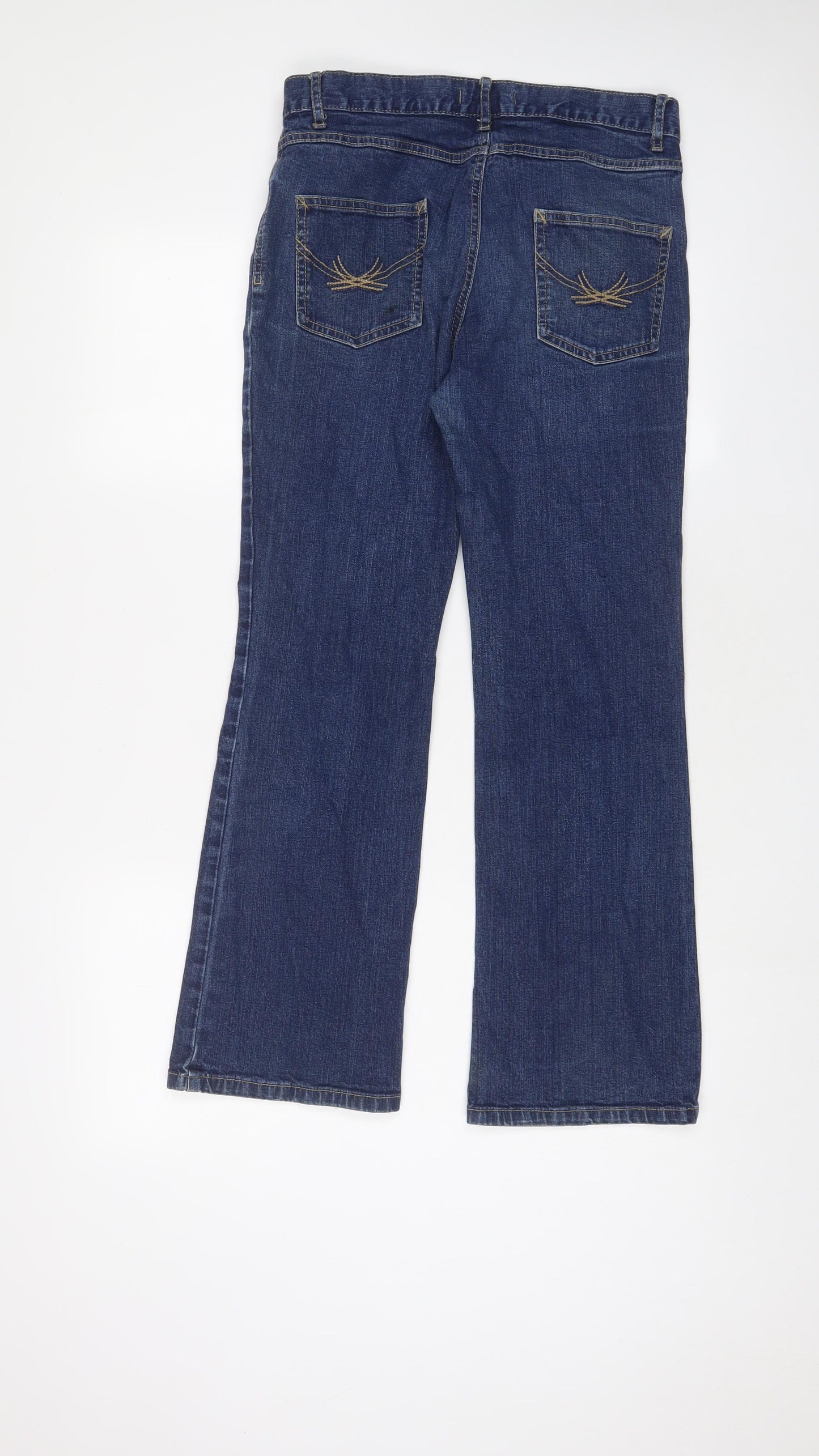 Per Una Womens Blue Cotton Bootcut Jeans Size 12 L28 in Regular Zip