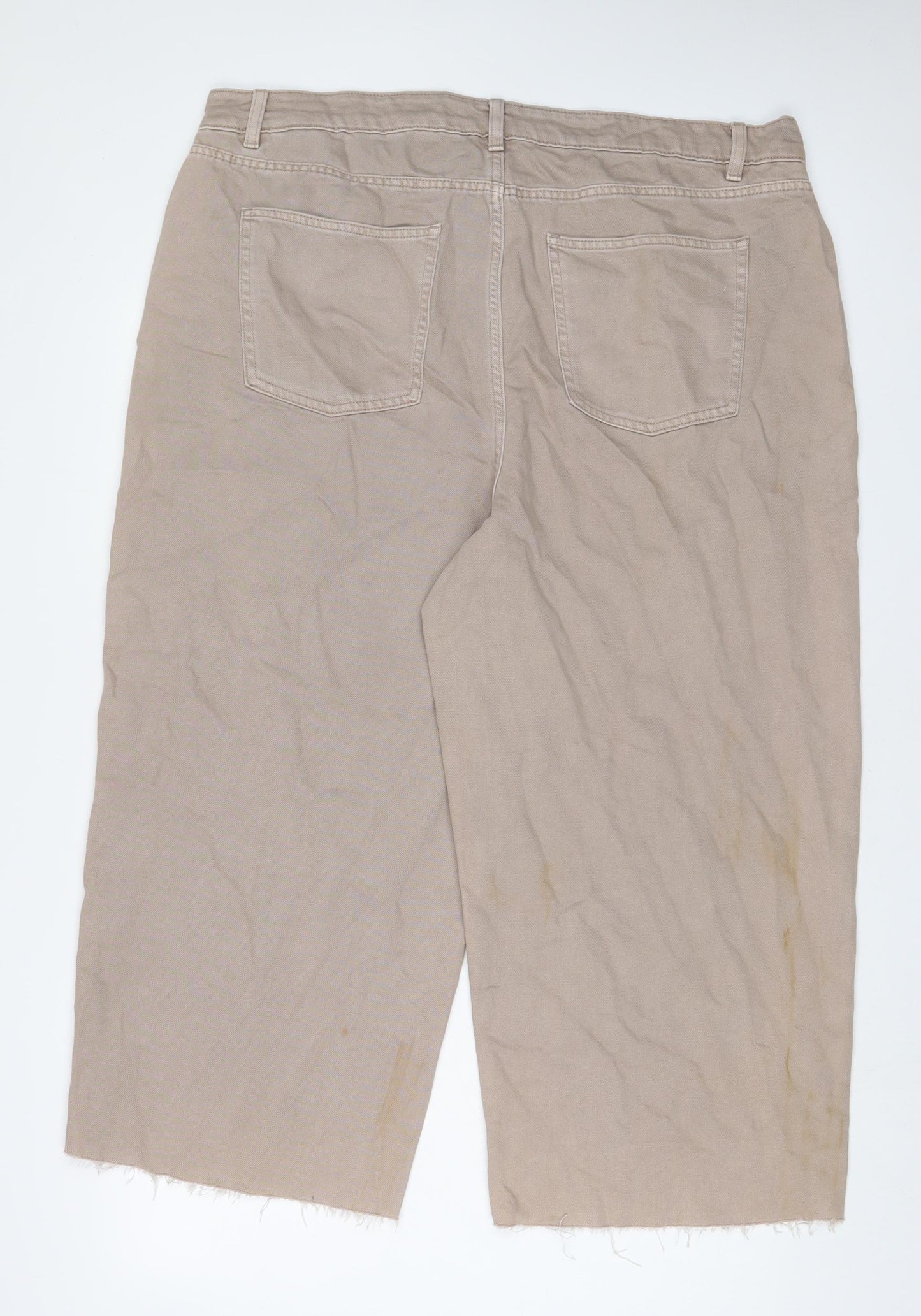 Marks and Spencer Womens Beige Cotton Wide-Leg Jeans Size 20 L23 in Regular Zip