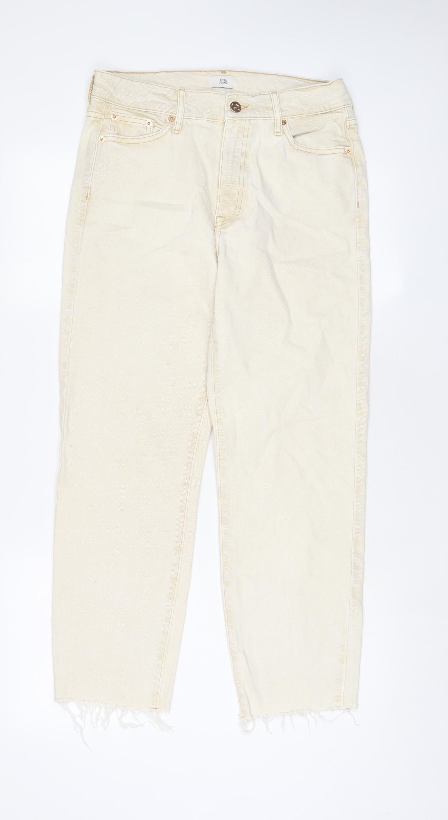 River Island Womens Beige Cotton Straight Jeans Size 10 L26 in Regular Zip