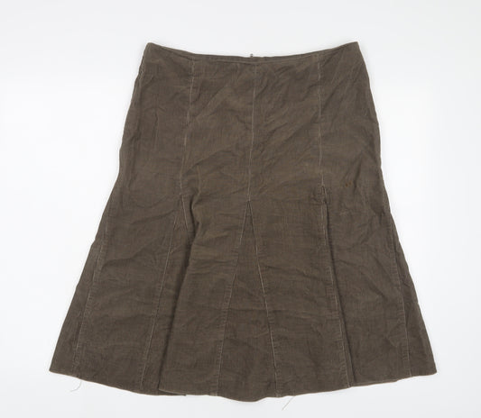 Wallis Womens Brown Cotton A-Line Skirt Size 14 Zip