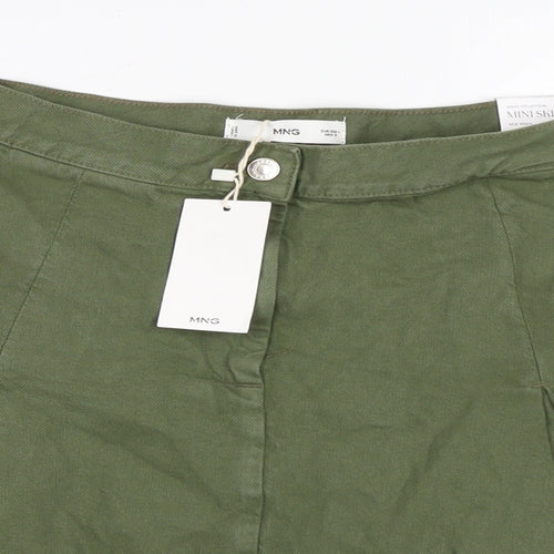 MNG Womens Green Cotton Flare Skirt Size 8 Zip