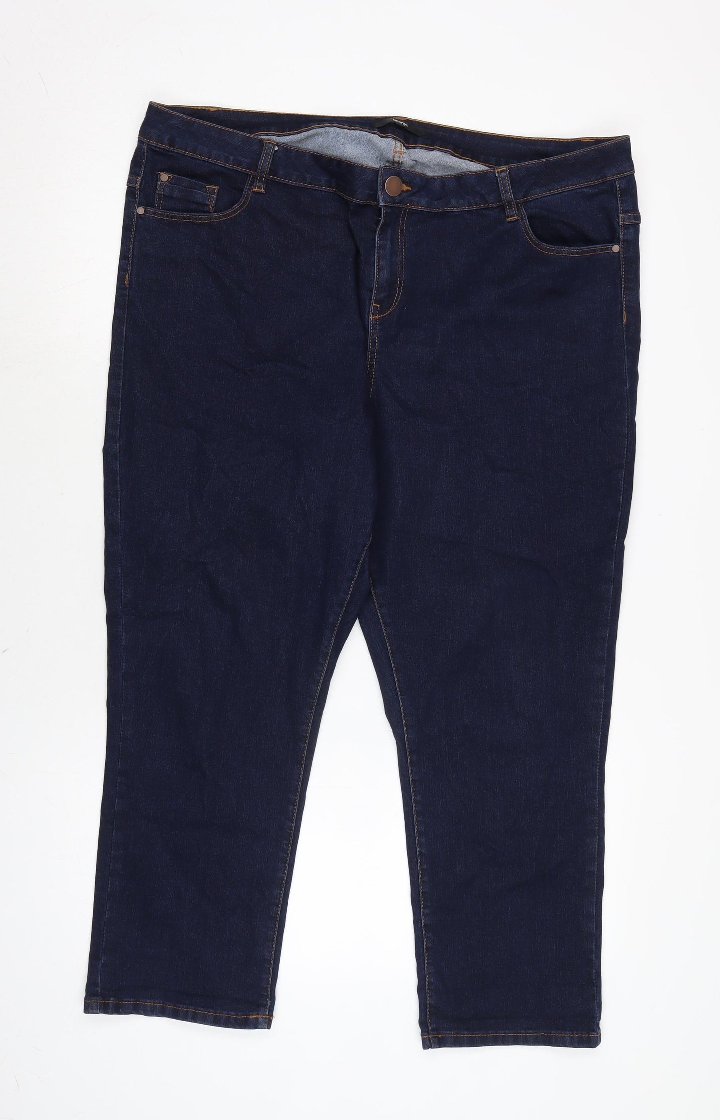 George Womens Blue Cotton Blend Straight Jeans Size 20 L22 in Regular Zip