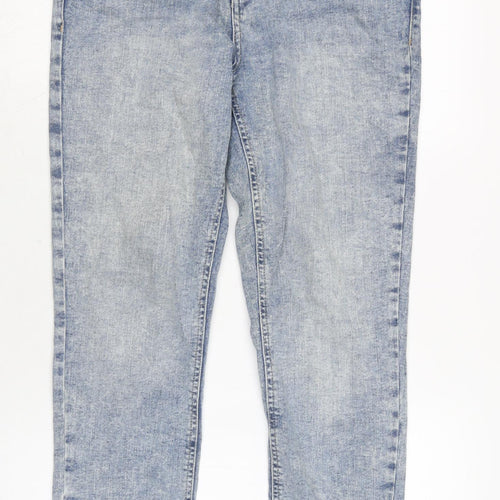 F&F Womens Blue Cotton Blend Straight Jeans Size 12 L24 in Regular Zip