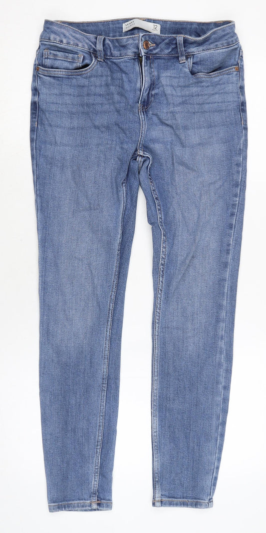 NEXT Womens Blue Cotton Blend Tapered Jeans Size 12 L27.5 in Regular Zip