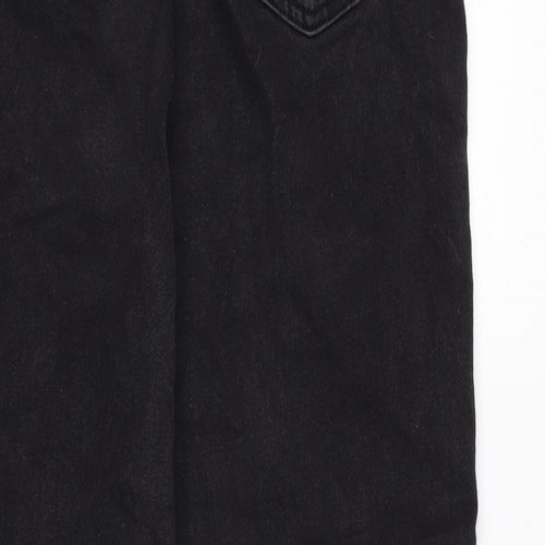 Denim & Co. Womens Black Cotton Straight Jeans Size 12 L24 in Regular Zip - Raw Hem