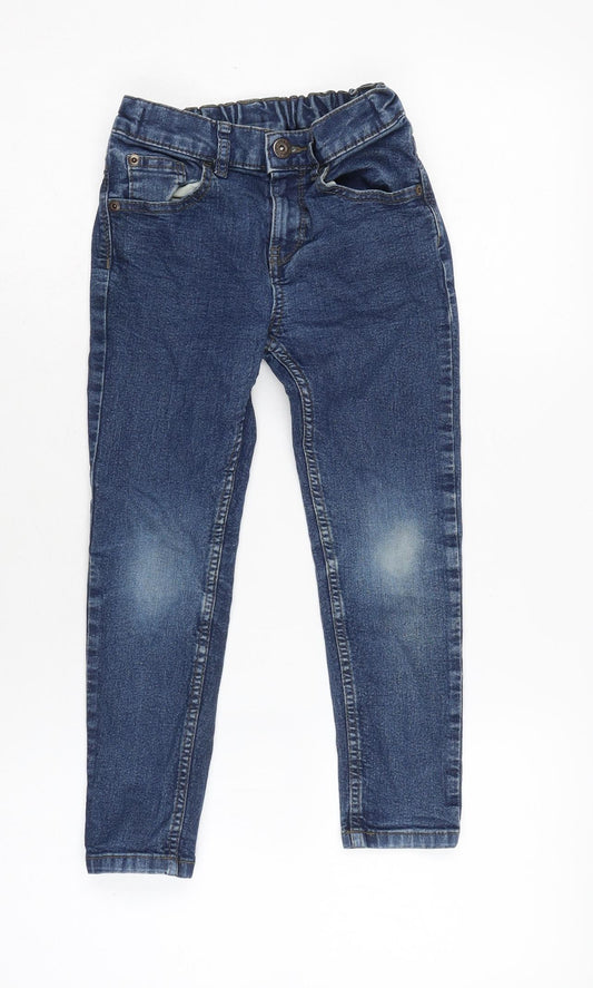 F&F Boys Blue Cotton Tapered Jeans Size 6 Years Regular Button - Waist 18in Inside Leg 17In.