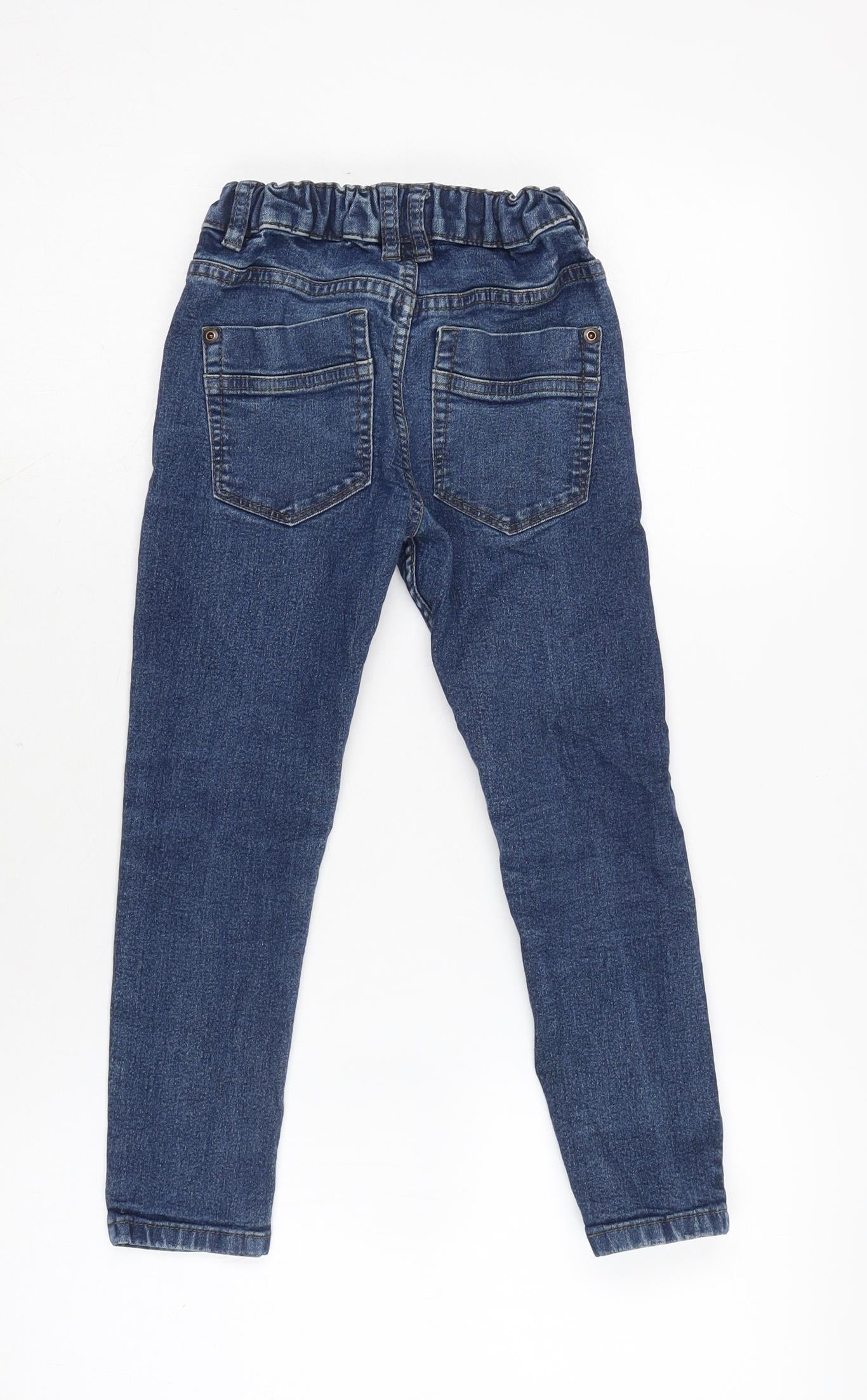 F&F Boys Blue Cotton Tapered Jeans Size 6 Years Regular Button - Waist 18in Inside Leg 17In.