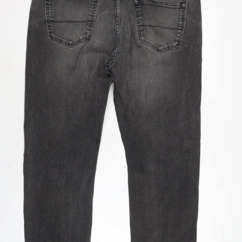 Marks and Spencer Mens Grey Cotton Blend Straight Jeans Size 40 in L28 in Regular Zip