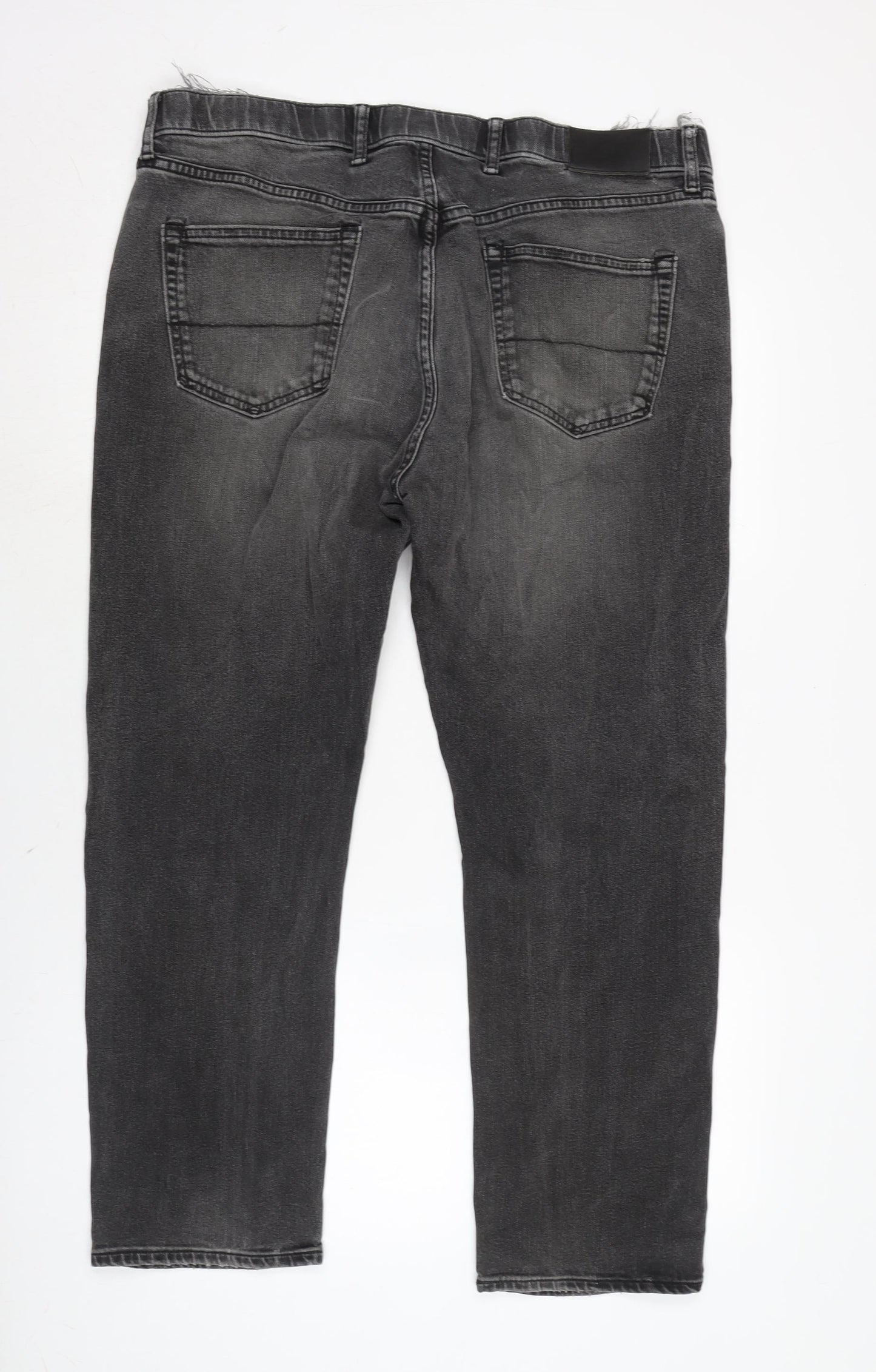 Marks and Spencer Mens Grey Cotton Blend Straight Jeans Size 40 in L28 in Regular Zip