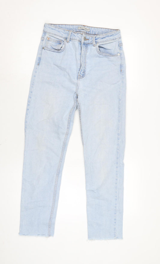 Denim & Co. Womens Blue Cotton Blend Straight Jeans Size 10 L25 in Regular Zip