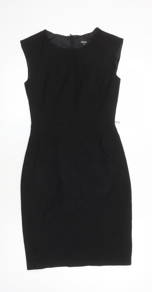 Oasis Womens Black Polyester Pencil Dress Size 8 Round Neck Zip