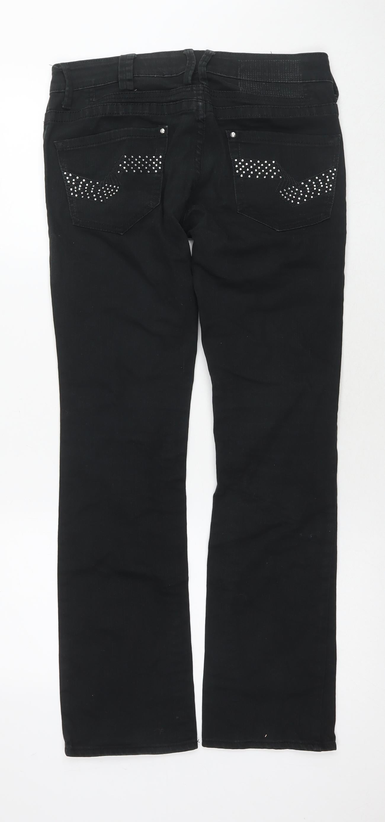 NEXT Womens Black Cotton Bootcut Jeans Size 10 L30 in Regular Zip