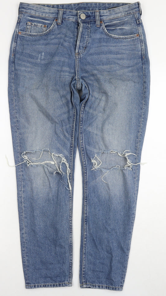 H&M Womens Blue Cotton Boyfriend Jeans Size 26 in L27 in Regular Zip