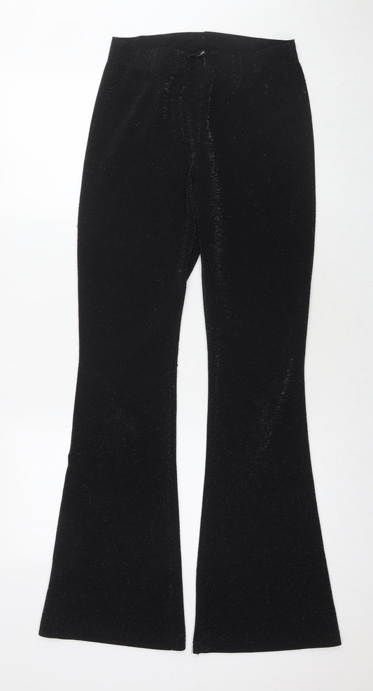 Stradivarius Womens Black Polyester Trousers Size L L32 in Regular - Glitter Detail