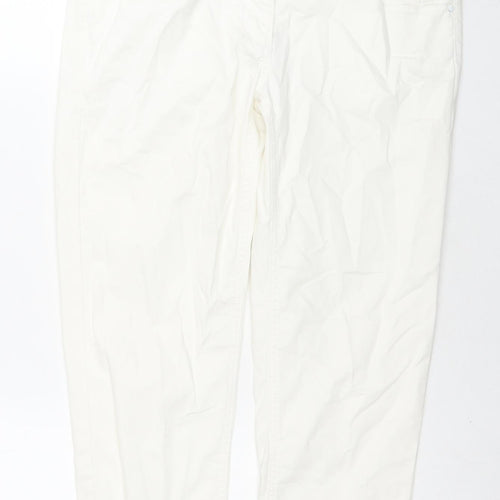 H&M Womens White Cotton Cropped Jeans Size 12 L21 in Regular Zip