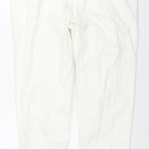 H&M Womens White Cotton Cropped Jeans Size 12 L21 in Regular Zip