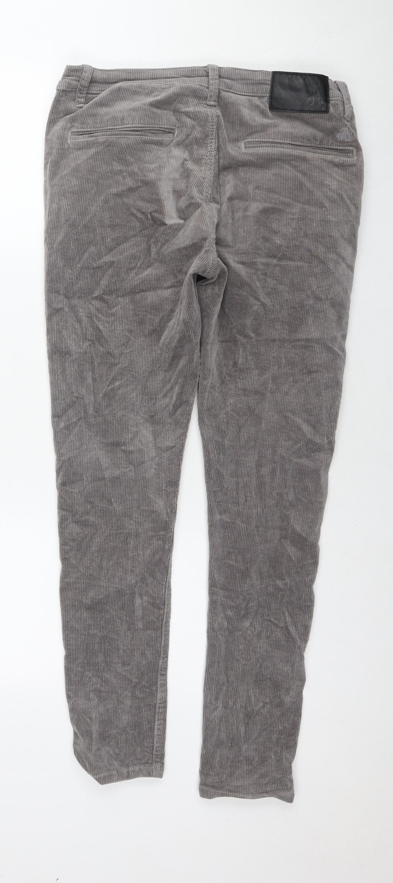 Bee Inspired Womens Grey Cotton Trousers Size 12 L28 in Regular Zip