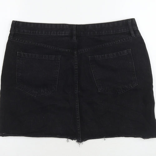 F&F Womens Black Cotton Mini Skirt Size 14 Zip